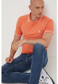 Calvin Klein Jeans polo męski kolor pomarańczowy gładki. Typ kołnierza: polo. Kolor: pomarańczowy. Długość: krótkie. Wzór: gładki #3