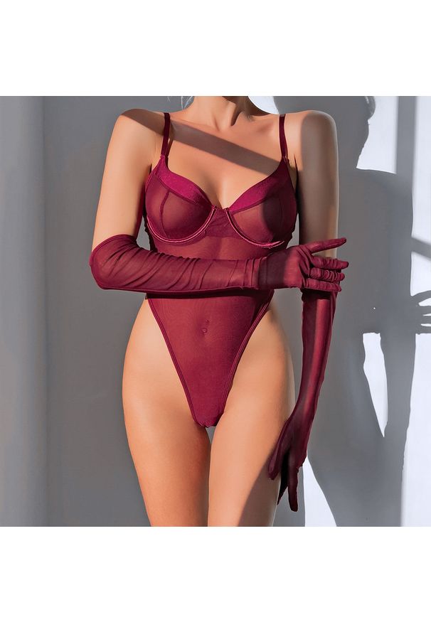 Intica - Body transparentne z usztywnieniem na specjalne okazje Cella. Kolor: czerwony. Materiał: materiał