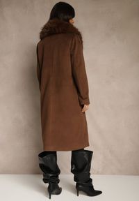 Renee - Brązowy Płaszcz z Odpinanym Futerkiem Lillvana. Okazja: na imprezę. Kolor: brązowy. Materiał: futro. Styl: elegancki #5