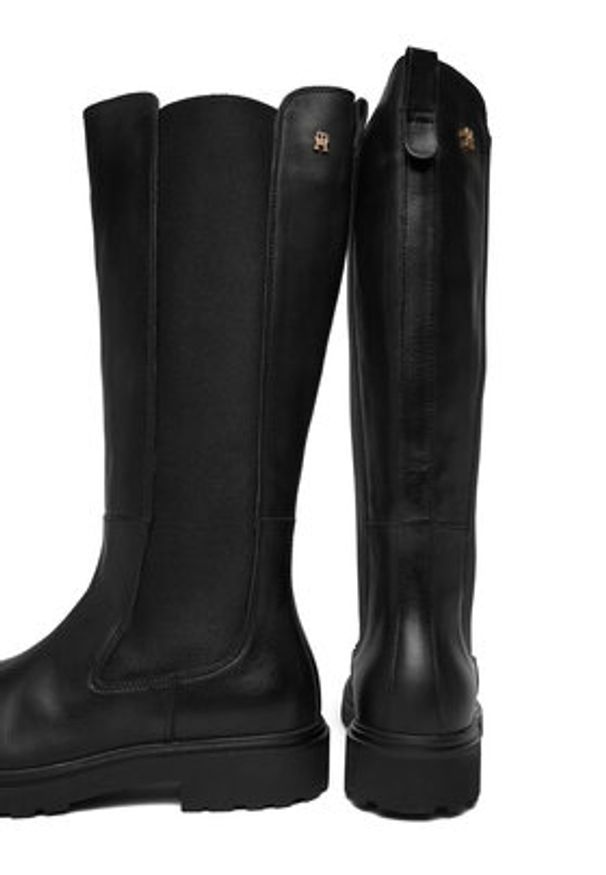 TOMMY HILFIGER - Tommy Hilfiger Kozaki Th Lthr Cleated Long Boot FW0FW08985 Czarny. Kolor: czarny. Materiał: skóra