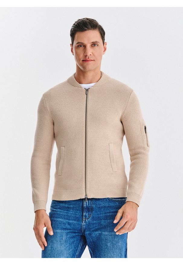 Pako Lorente - PAKO LORENTE - Rozpinany kardigan w kolorze beżowym. Okazja: na co dzień. Kolor: beżowy. Materiał: wełna, bawełna. Sezon: jesień. Styl: casual