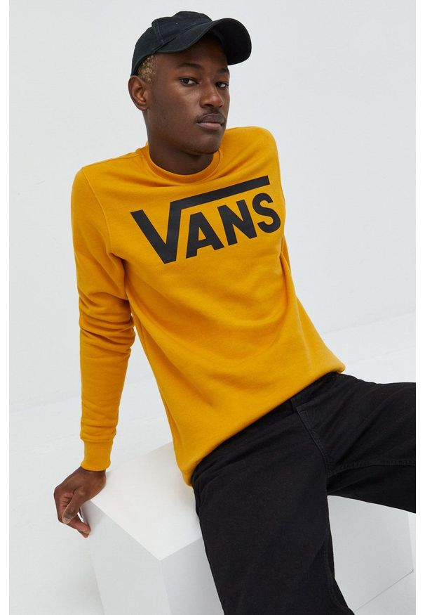 Vans bluza bawełniana męska kolor żółty z nadrukiem. Kolor: żółty. Materiał: bawełna. Wzór: nadruk