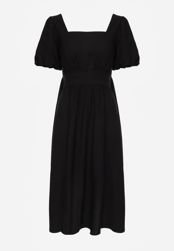 Renee - Czarna Wiskozowa Sukienka o Rozkloszowanym Kroju z Wycięciem na Plecach i Wiązaniem Dimiella. Kolor: czarny. Materiał: wiskoza. Typ sukienki: rozkloszowane