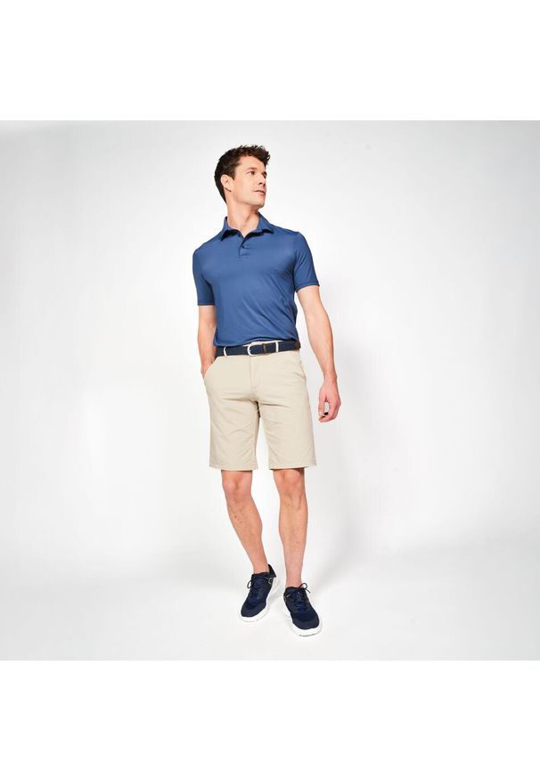 INESIS - Koszulka polo do golfa z krótkim rękawem męska Inesis WW900. Typ kołnierza: golf, polo. Kolor: niebieski. Materiał: poliamid, elastan, materiał. Długość rękawa: krótki rękaw. Długość: krótkie. Styl: sportowy