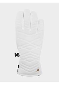 4f - Rękawice narciarskie damskie. Kolor: biały. Materiał: materiał, syntetyk, futro, skóra. Technologia: Thinsulate. Sezon: zima. Sport: narciarstwo #1