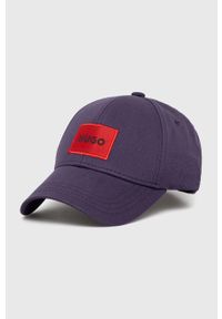 Hugo - HUGO czapka bawełniana kolor fioletowy z aplikacją. Kolor: fioletowy. Materiał: bawełna. Wzór: aplikacja #1