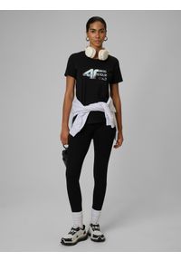 4f - 4F T-shirt regular z nadrukiem damski - czarny XS. Okazja: na co dzień. Kolor: czarny. Materiał: bawełna, dzianina. Wzór: nadruk. Styl: casual #2