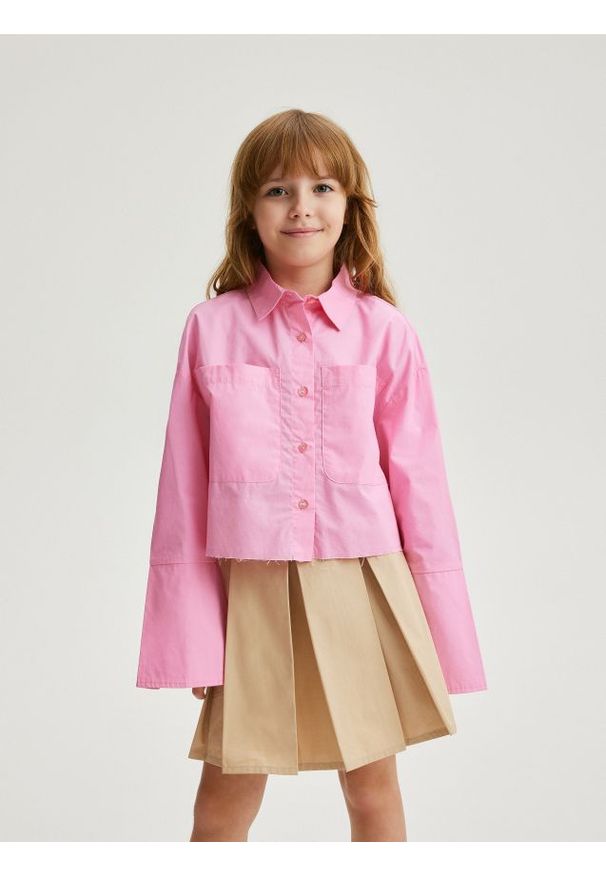 Reserved - Krótka koszula z bawełny - różowy. Kolor: różowy. Materiał: bawełna. Długość: krótkie