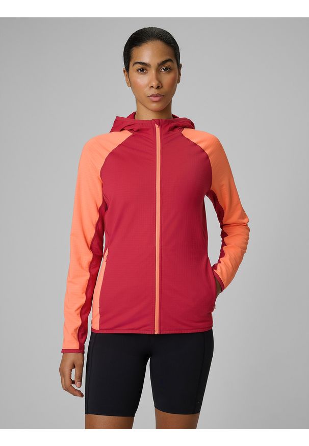 4f - 4F Bluza trekkingowa slim z kapturem damska - czerwona L. Typ kołnierza: kaptur. Kolor: czerwony. Długość: długie