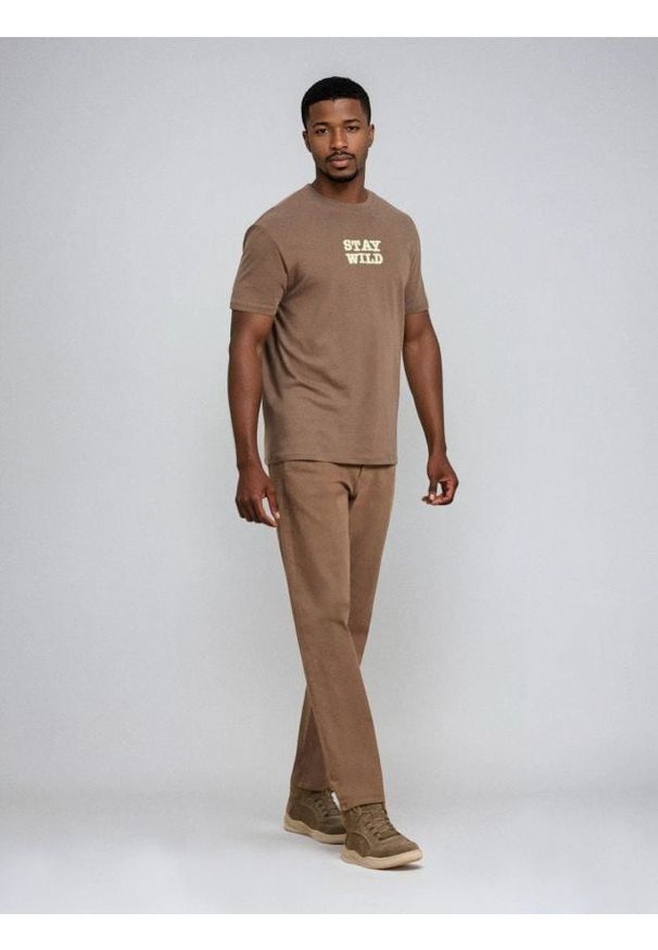 Sinsay - Bawełniana koszulka z napisem - brązowy. Kolor: brązowy. Materiał: bawełna. Wzór: napisy