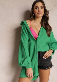 Renee - Zielona Bawełniana Koszula Oversize z Przedłużonym Tyłem Gelacia. Kolor: zielony. Materiał: bawełna. Sezon: wiosna, lato #4