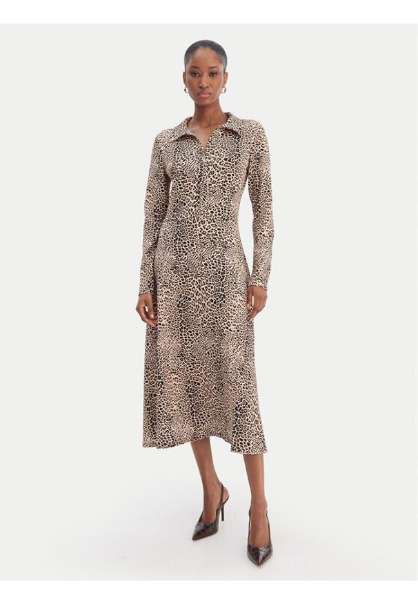 Morgan Sukienka koszulowa 261-RINGO Beżowy Regular Fit. Kolor: beżowy. Materiał: syntetyk. Typ sukienki: koszulowe