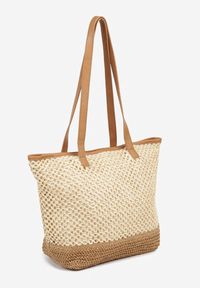 Renee - Beżowa Torebka Typu Shopper z Plecionką Felarena. Kolor: beżowy. Styl: elegancki, casual