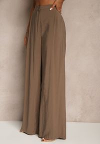 Renee - Brązowe Spodnie Low Waist z Modalu z Szeroką Nogawką Reanelira. Okazja: na co dzień. Stan: obniżony. Kolor: brązowy. Styl: klasyczny, casual, elegancki #4