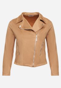 Born2be - Beżowa Kurtka Ramoneska z Imitacji Zamszu z Asymetrycznym Suwakiem Maisen. Kolekcja: plus size. Kolor: beżowy. Materiał: zamsz #7