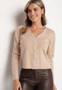 Born2be - Beżowy Rozpinany Kardigan z Wiskozą Edamira. Okazja: na co dzień. Kolor: beżowy. Materiał: wiskoza. Styl: wizytowy, elegancki, casual #6