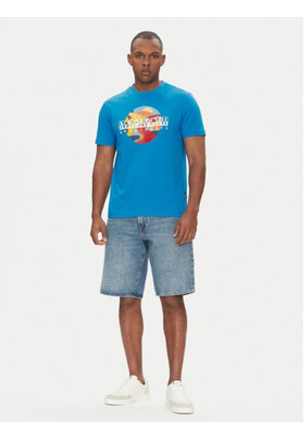 Napapijri T-Shirt S-Valdor NP0A4IE6 Niebieski Regular Fit. Kolor: niebieski. Materiał: bawełna