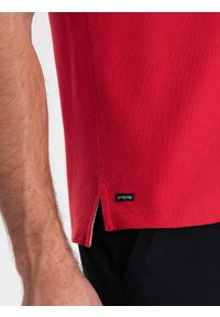 Ombre Clothing - Koszulka męska polo bez kołnierzyka - czerwona V2 - Rozmiar: L. Typ kołnierza: polo, bez kołnierzyka. Kolor: czerwony. Materiał: bawełna. Długość: długie #5