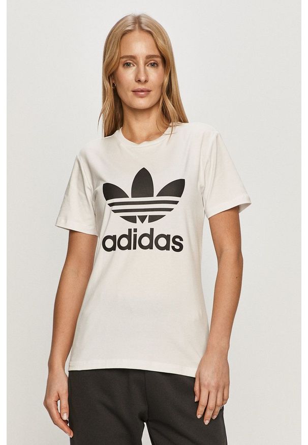 adidas Originals - T-shirt. Okazja: na co dzień. Kolor: biały. Materiał: dzianina. Wzór: nadruk. Styl: casual