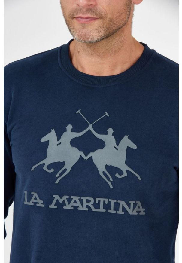 La Martina - LA MARTINA Granatowa bluza męska z szarym logo, Rozmiar XL. Kolor: niebieski