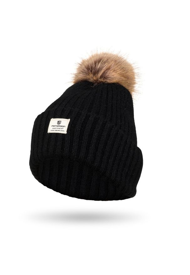 Czapka czarny Peterson PTN HAT-08. Kolor: czarny. Materiał: akryl, futro. Wzór: aplikacja. Sezon: zima. Styl: elegancki