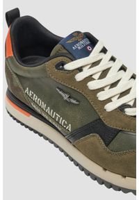 Aeronautica Militare - AERONAUTICA MILITARE Zielone męskie sneakersy Eco-leather AM, Rozmiar 45. Okazja: na co dzień. Kolor: zielony. Materiał: zamsz, skóra. Szerokość cholewki: normalna. Wzór: nadruk #3