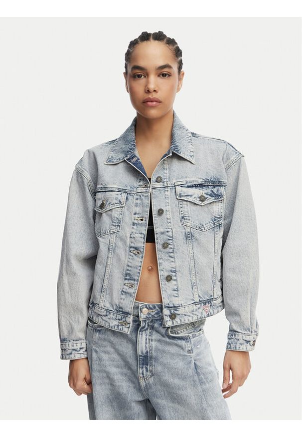 Guess Jeans Kurtka jeansowa W6GN56 D5M57 Niebieski Oversize. Kolor: niebieski. Materiał: bawełna