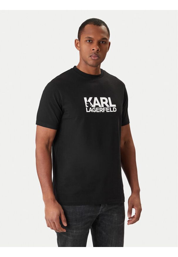 Karl Lagerfeld - KARL LAGERFELD T-Shirt 755780 561235 Czarny Regular Fit. Typ kołnierza: dekolt w karo. Kolor: czarny. Materiał: bawełna
