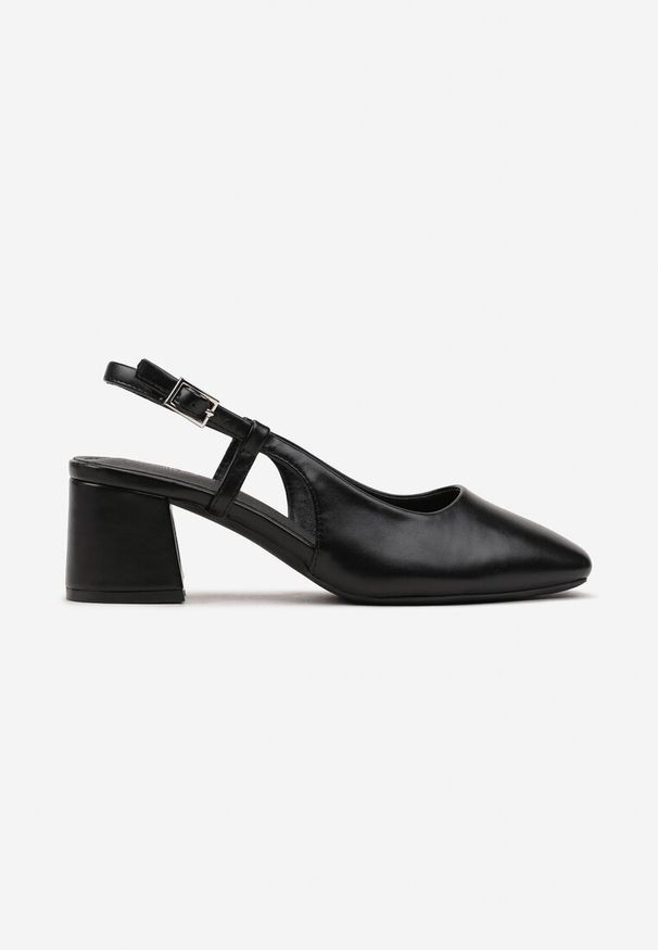 Born2be - Czarne Sandały na Niskim Słupku z Otwartą Piętą Salubra. Nosek buta: otwarty. Kolor: czarny. Obcas: na słupku. Styl: elegancki