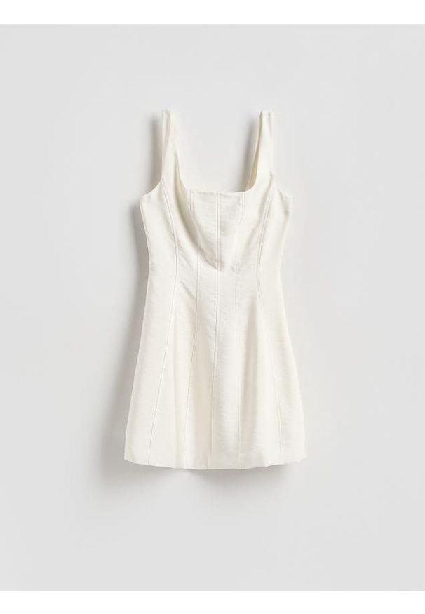 Reserved - Sukienka mini - złamana biel. Materiał: wiskoza, tkanina. Długość: mini