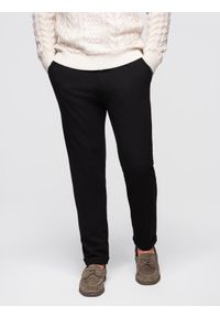 Ombre Clothing - Męskie spodnie z dzianiny pique z regulacją w pasie – czarne V2. Okazja: na co dzień. Kolor: czarny. Materiał: dzianina. Styl: klasyczny, casual, elegancki #1