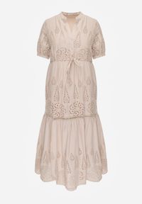 Born2be - Beżowa Haftowana Sukienka Maxi ze Ściągaczem w Talii Erlina. Kolor: beżowy. Materiał: tkanina. Wzór: haft. Sezon: lato. Długość: maxi #3