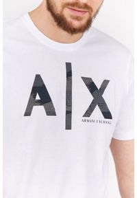 Armani Exchange - ARMANI EXCHANGE Biały t-shirt męski z szarym logo. Kolor: biały. Materiał: prążkowany #3