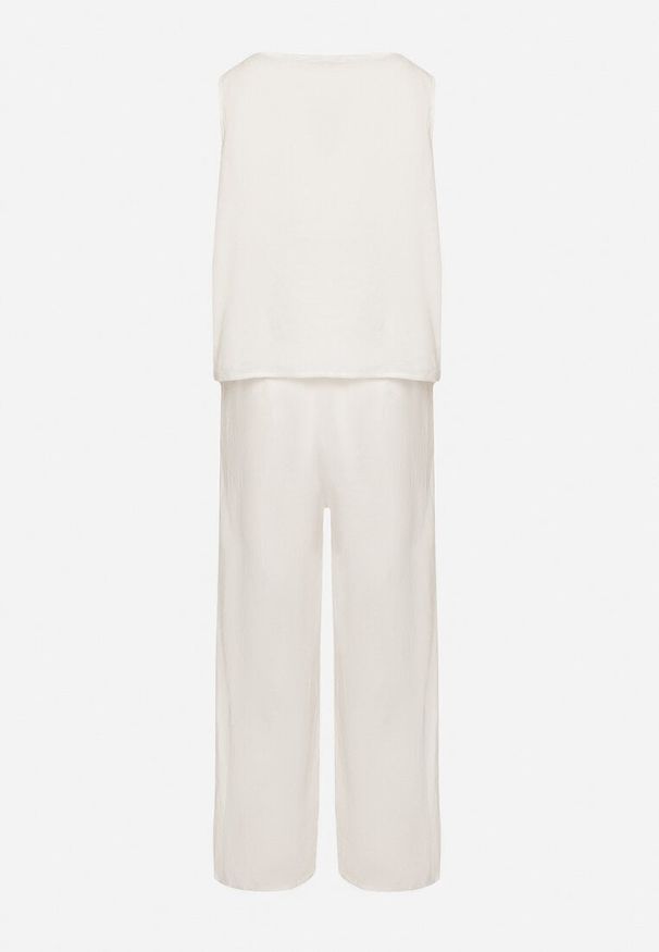 Born2be - Biały Komplet Bawełniany Koszulka bez Rękawów z Guzikami Spodnie z Gumką w Pasie Juliancella. Kolor: biały. Materiał: bawełna