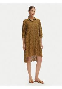 Iconique Sukienka letnia Ella IC26-082 Khaki Relaxed Fit. Kolor: brązowy. Materiał: bawełna. Sezon: lato #1