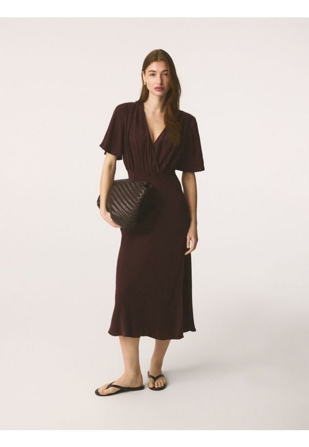 Reserved - Sukienka z cupro - mahoniowy. Kolor: brązowy. Materiał: wiskoza, tkanina. Typ sukienki: proste