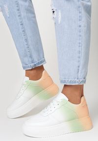 Born2be - Biało-Pomarańczowe Sneakersy Thelialla. Kolor: biały. Materiał: jeans. Szerokość cholewki: normalna. Sezon: wiosna