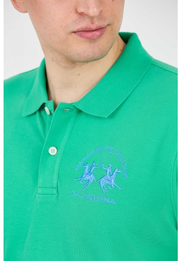 La Martina - LA MARTINA Zielone męskie polo z dużym logo, Rozmiar M. Typ kołnierza: polo. Kolor: zielony