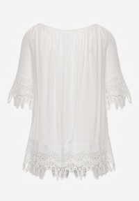 Born2be - Biała Bluzka z Wiskozy w Stylu Boho z Koronką Sznurkami i Koralikami Dazzlebell. Okazja: na co dzień, do pracy, na spotkanie biznesowe. Kolor: biały. Materiał: wiskoza, koronka. Wzór: koronka. Styl: boho #7