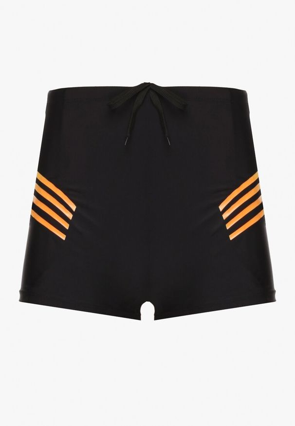 Born2be - Czarno-Pomarańczowe Kąpielówki ze Sznurkiem i Ozdobnymi Paskami Firave. Kolor: czarny