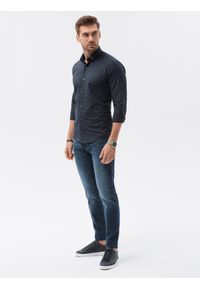 Ombre Clothing - Koszula męska z długim rękawem REGULAR FIT - czarna K599 - XXL. Okazja: na co dzień. Kolor: czarny. Materiał: bawełna, poliester, elastan. Długość rękawa: długi rękaw. Długość: długie. Styl: casual #5