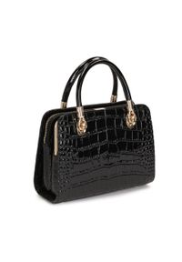Kazar - Elegancka torebka kuferek z tłoczonej skóry. Kolor: czarny. Materiał: skórzane, z tłoczeniem. Styl: elegancki #3