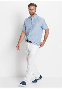 bonprix - Koszula z lnem, krótki rękaw. Typ kołnierza: kołnierzyk stójkowy. Kolor: niebieski. Materiał: len. Długość rękawa: krótki rękaw. Długość: krótkie #3