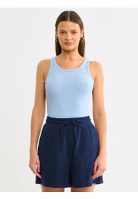 Big-Star - Koszulka damska na ramiączkach prążkowana błękitna Aurela 400. Okazja: na co dzień. Kolor: niebieski. Materiał: prążkowany. Długość rękawa: na ramiączkach. Styl: casual, elegancki #5