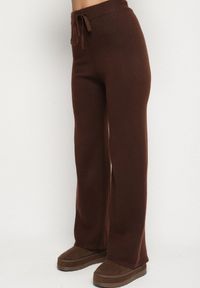 Born2be - Brązowy Komplet Dzianinowy z Wełną Bluza z Kapturem i Szerokie Spodnie Otisela. Kolor: brązowy. Materiał: dzianina, wełna #6