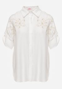 Born2be - Biała Nietoperzowa Koszula z Wiskozy z Haftem i Podpinanymi Rękawami Jilyla. Okazja: do pracy, na co dzień. Kolor: biały. Materiał: wiskoza. Długość: długie. Wzór: haft. Styl: elegancki, casual #8