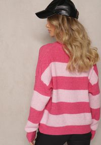 Renee - Różowy Sweter ze Ściągaczami Ozdobiony Pasami z Wełną Tiarosea. Okazja: na co dzień. Kolor: różowy. Materiał: wełna. Długość rękawa: długi rękaw. Długość: długie. Wzór: aplikacja. Styl: klasyczny, casual #3