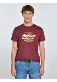 Big-Star - Koszulka męska z nadrukiem bordowa Briss 604. Okazja: na co dzień. Kolor: czerwony. Materiał: jeans, bawełna, materiał, skóra. Wzór: nadruk. Styl: vintage, klasyczny, casual