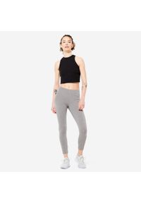 DOMYOS - Legginsy fitness damskie Domyos slim. Kolor: szary. Materiał: bawełna, materiał, elastan. Długość: długie. Sport: fitness