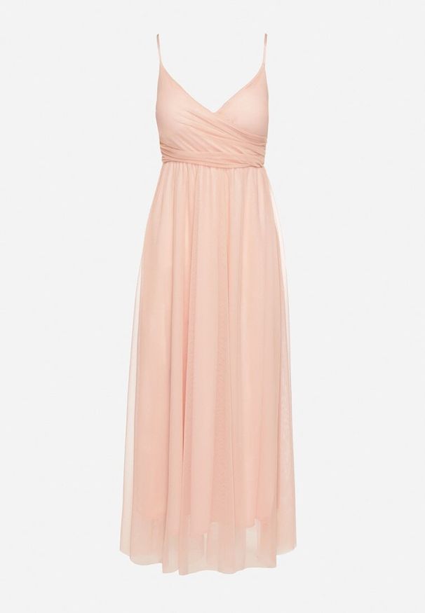 Born2be - Różowa Sukienka Koktajlowa z Tiulową Siateczką Devinae. Okazja: na co dzień, na imprezę. Typ kołnierza: dekolt w kształcie V. Kolor: różowy. Materiał: tiul. Długość rękawa: na ramiączkach. Sezon: lato. Styl: wizytowy